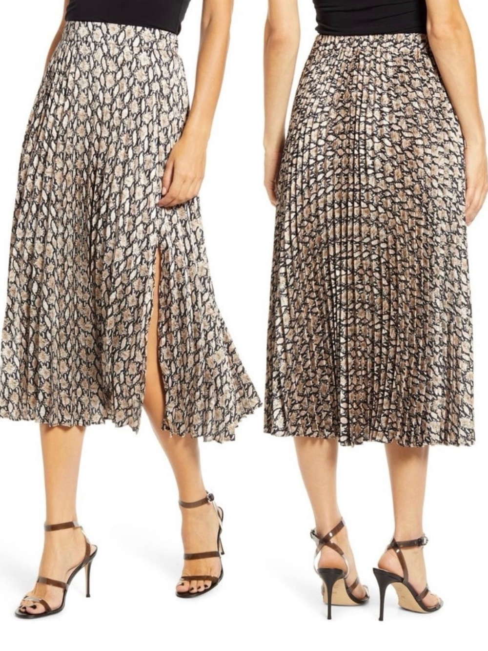 All in Favor Pleated Midi Skirt in Snake Print size medium